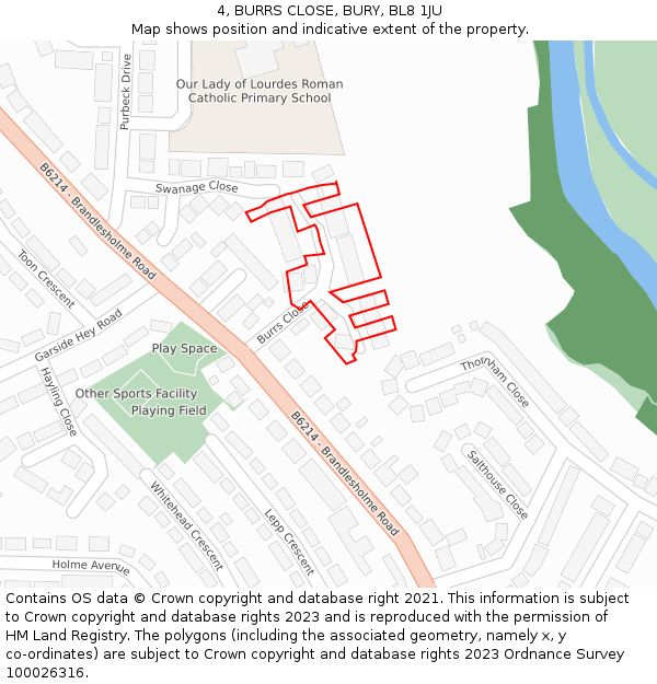 4, BURRS CLOSE, BURY, BL8 1JU: Location map and indicative extent of plot