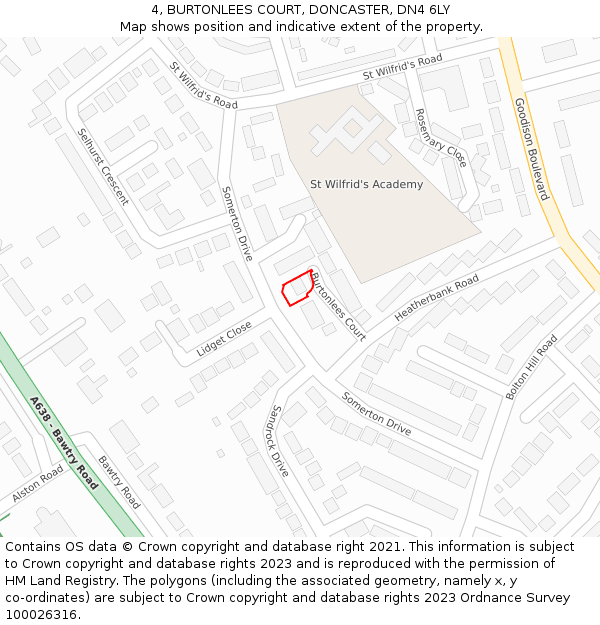 4, BURTONLEES COURT, DONCASTER, DN4 6LY: Location map and indicative extent of plot