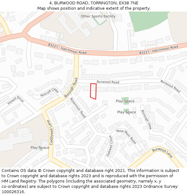 4, BURWOOD ROAD, TORRINGTON, EX38 7NE: Location map and indicative extent of plot
