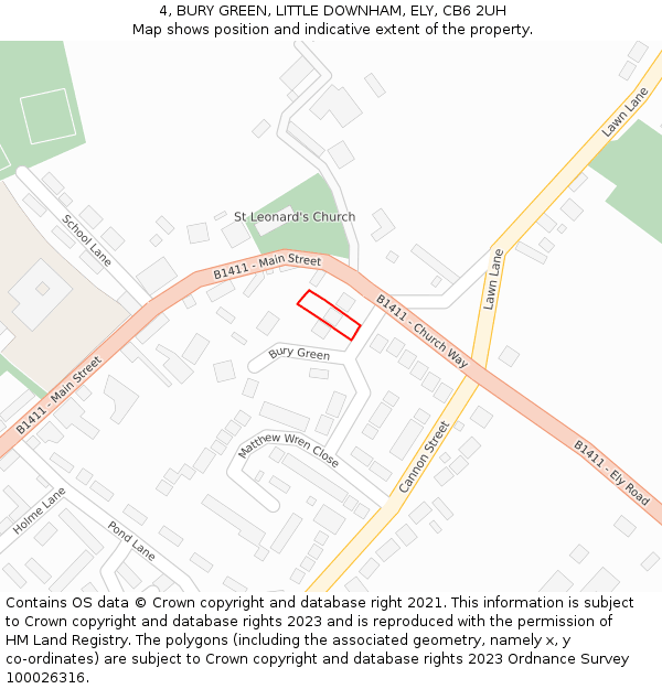 4, BURY GREEN, LITTLE DOWNHAM, ELY, CB6 2UH: Location map and indicative extent of plot