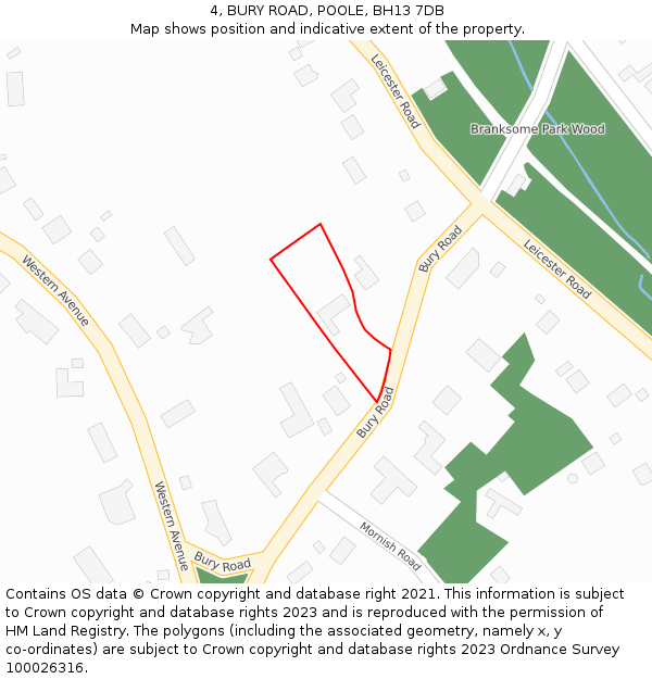 4, BURY ROAD, POOLE, BH13 7DB: Location map and indicative extent of plot