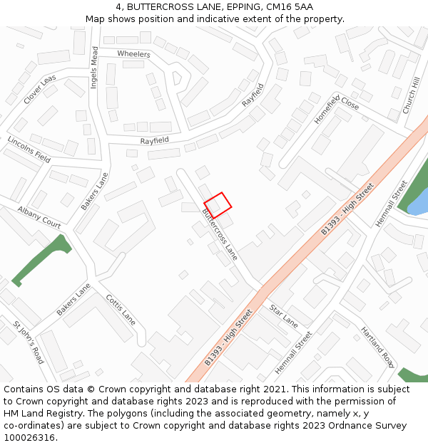 4, BUTTERCROSS LANE, EPPING, CM16 5AA: Location map and indicative extent of plot