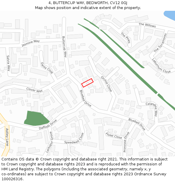 4, BUTTERCUP WAY, BEDWORTH, CV12 0GJ: Location map and indicative extent of plot