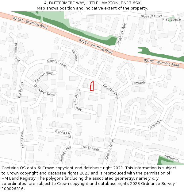 4, BUTTERMERE WAY, LITTLEHAMPTON, BN17 6SX: Location map and indicative extent of plot