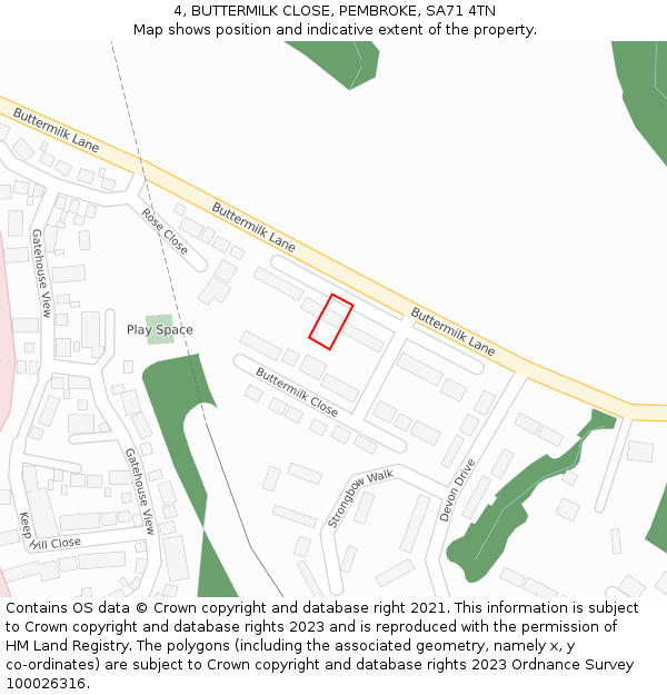 4, BUTTERMILK CLOSE, PEMBROKE, SA71 4TN: Location map and indicative extent of plot
