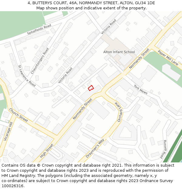 4, BUTTERYS COURT, 46A, NORMANDY STREET, ALTON, GU34 1DE: Location map and indicative extent of plot