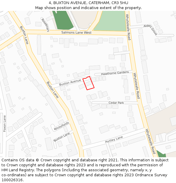 4, BUXTON AVENUE, CATERHAM, CR3 5HU: Location map and indicative extent of plot