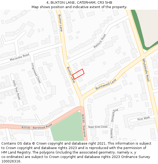 4, BUXTON LANE, CATERHAM, CR3 5HB: Location map and indicative extent of plot