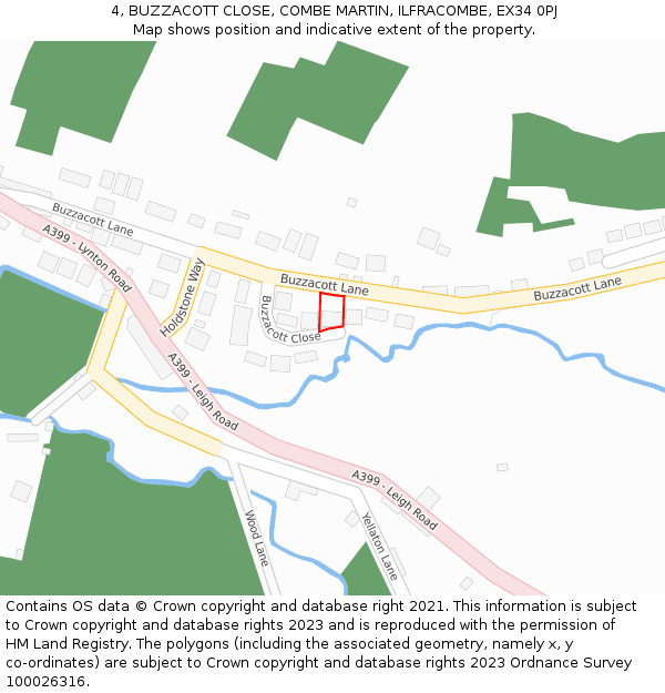 4, BUZZACOTT CLOSE, COMBE MARTIN, ILFRACOMBE, EX34 0PJ: Location map and indicative extent of plot