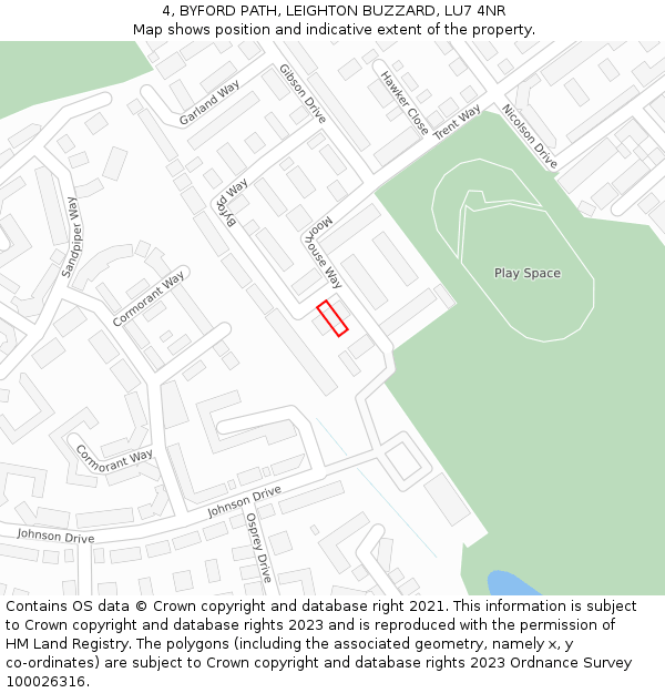 4, BYFORD PATH, LEIGHTON BUZZARD, LU7 4NR: Location map and indicative extent of plot