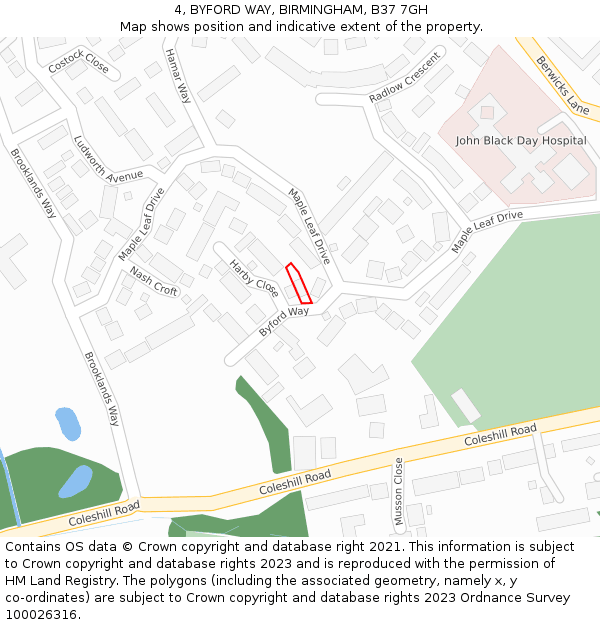 4, BYFORD WAY, BIRMINGHAM, B37 7GH: Location map and indicative extent of plot