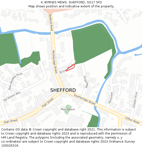 4, BYRNES MEWS, SHEFFORD, SG17 5FD: Location map and indicative extent of plot