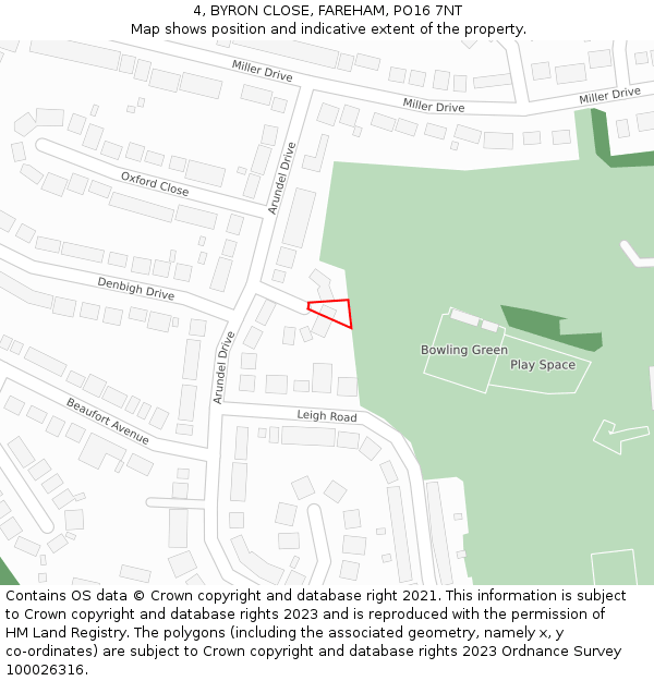 4, BYRON CLOSE, FAREHAM, PO16 7NT: Location map and indicative extent of plot
