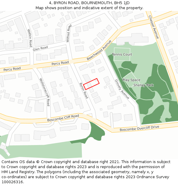 4, BYRON ROAD, BOURNEMOUTH, BH5 1JD: Location map and indicative extent of plot