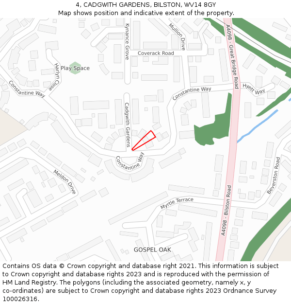 4, CADGWITH GARDENS, BILSTON, WV14 8GY: Location map and indicative extent of plot