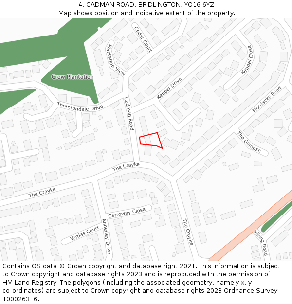 4, CADMAN ROAD, BRIDLINGTON, YO16 6YZ: Location map and indicative extent of plot