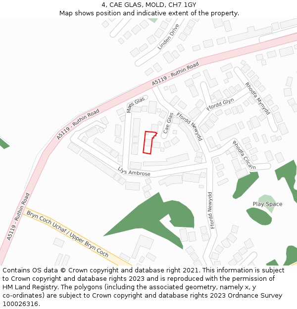 4, CAE GLAS, MOLD, CH7 1GY: Location map and indicative extent of plot