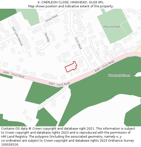 4, CAERLEON CLOSE, HINDHEAD, GU26 6PL: Location map and indicative extent of plot