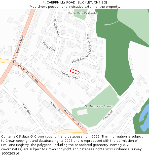 4, CAERPHILLY ROAD, BUCKLEY, CH7 3QJ: Location map and indicative extent of plot