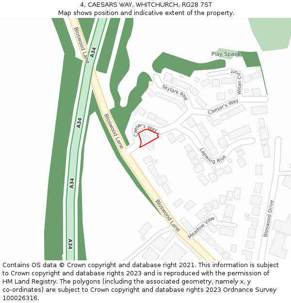 4, CAESARS WAY, WHITCHURCH, RG28 7ST: Location map and indicative extent of plot