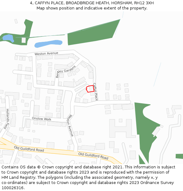 4, CAFFYN PLACE, BROADBRIDGE HEATH, HORSHAM, RH12 3XH: Location map and indicative extent of plot