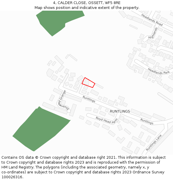 4, CALDER CLOSE, OSSETT, WF5 8RE: Location map and indicative extent of plot