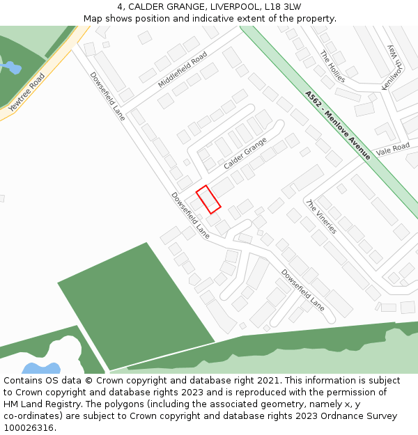 4, CALDER GRANGE, LIVERPOOL, L18 3LW: Location map and indicative extent of plot