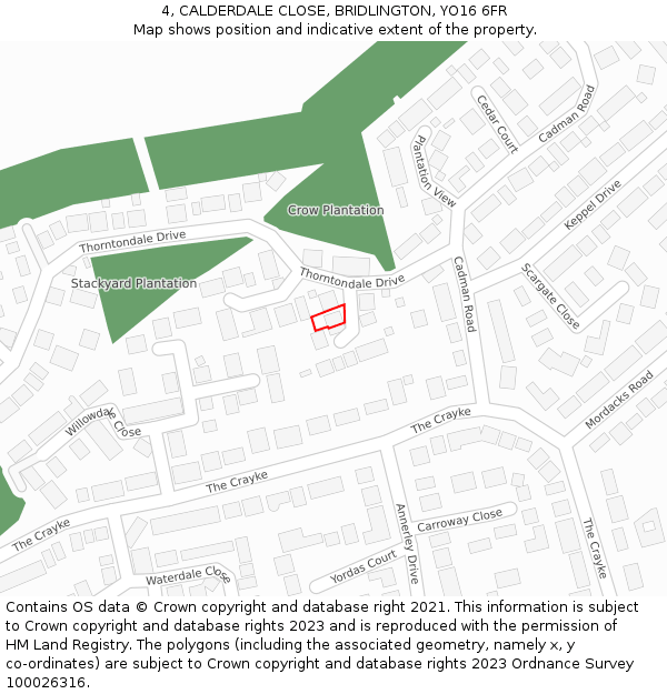 4, CALDERDALE CLOSE, BRIDLINGTON, YO16 6FR: Location map and indicative extent of plot