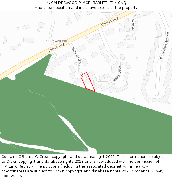 4, CALDERWOOD PLACE, BARNET, EN4 0NQ: Location map and indicative extent of plot