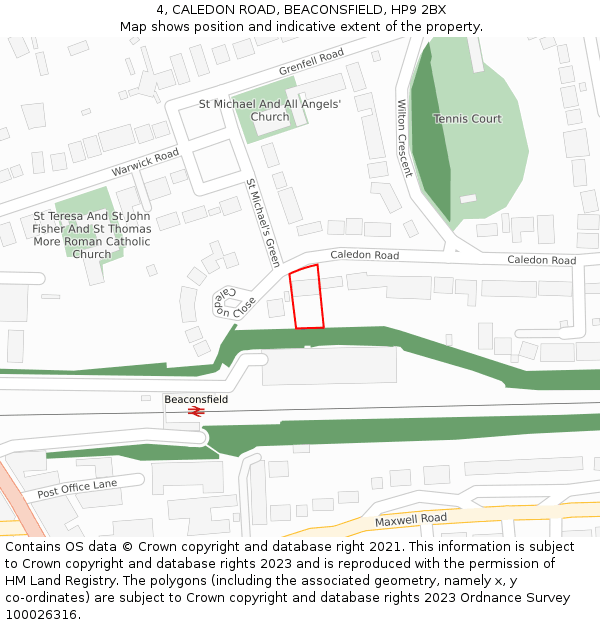 4, CALEDON ROAD, BEACONSFIELD, HP9 2BX: Location map and indicative extent of plot