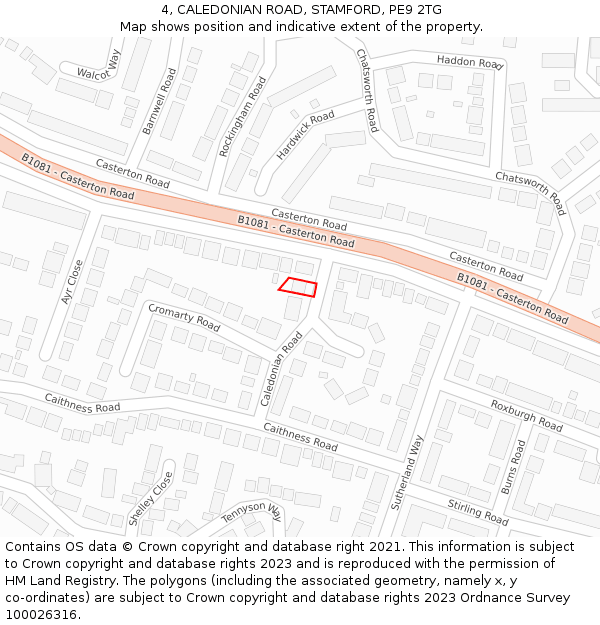 4, CALEDONIAN ROAD, STAMFORD, PE9 2TG: Location map and indicative extent of plot