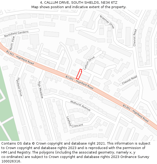 4, CALLUM DRIVE, SOUTH SHIELDS, NE34 6TZ: Location map and indicative extent of plot