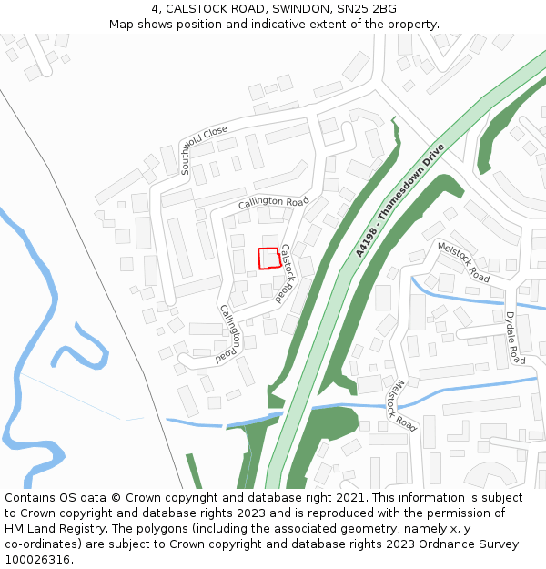 4, CALSTOCK ROAD, SWINDON, SN25 2BG: Location map and indicative extent of plot