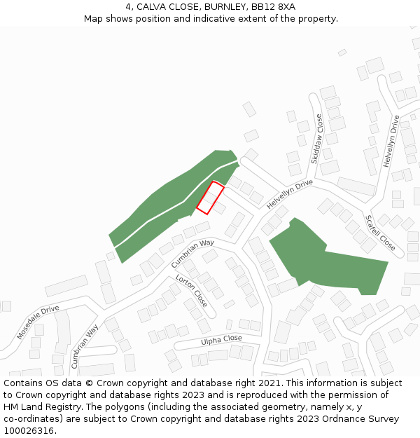 4, CALVA CLOSE, BURNLEY, BB12 8XA: Location map and indicative extent of plot