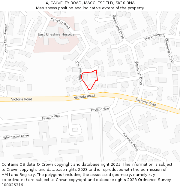 4, CALVELEY ROAD, MACCLESFIELD, SK10 3NA: Location map and indicative extent of plot