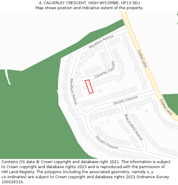 4, CALVERLEY CRESCENT, HIGH WYCOMBE, HP13 5EU: Location map and indicative extent of plot