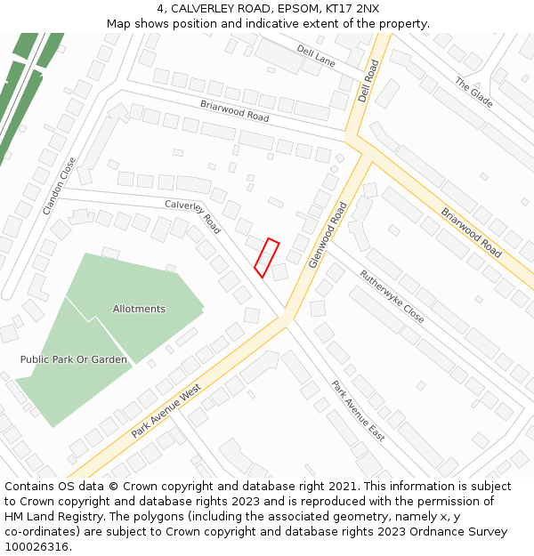 4, CALVERLEY ROAD, EPSOM, KT17 2NX: Location map and indicative extent of plot