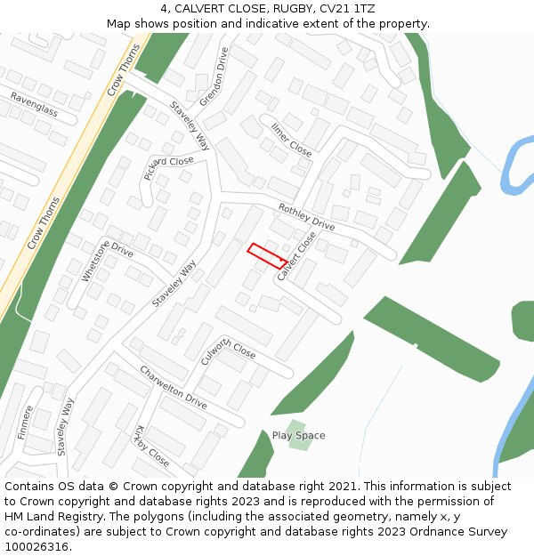 4, CALVERT CLOSE, RUGBY, CV21 1TZ: Location map and indicative extent of plot