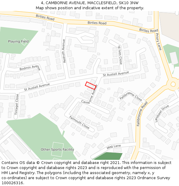 4, CAMBORNE AVENUE, MACCLESFIELD, SK10 3NW: Location map and indicative extent of plot