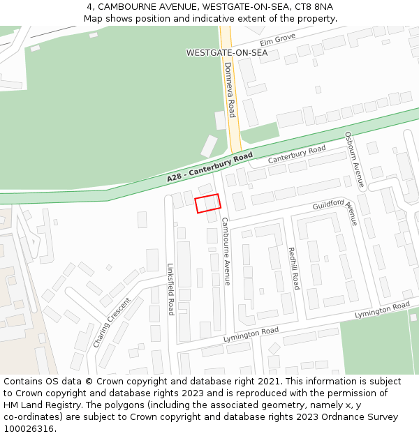 4, CAMBOURNE AVENUE, WESTGATE-ON-SEA, CT8 8NA: Location map and indicative extent of plot