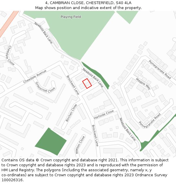 4, CAMBRIAN CLOSE, CHESTERFIELD, S40 4LA: Location map and indicative extent of plot