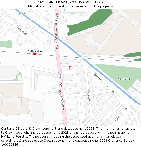 4, CAMBRIAN TERRACE, PORTHMADOG, LL49 9EH: Location map and indicative extent of plot