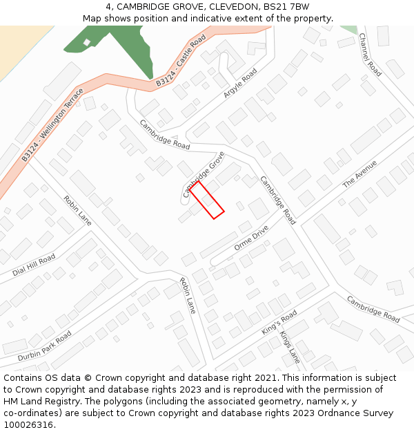 4, CAMBRIDGE GROVE, CLEVEDON, BS21 7BW: Location map and indicative extent of plot