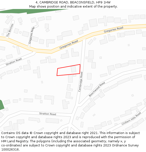 4, CAMBRIDGE ROAD, BEACONSFIELD, HP9 1HW: Location map and indicative extent of plot