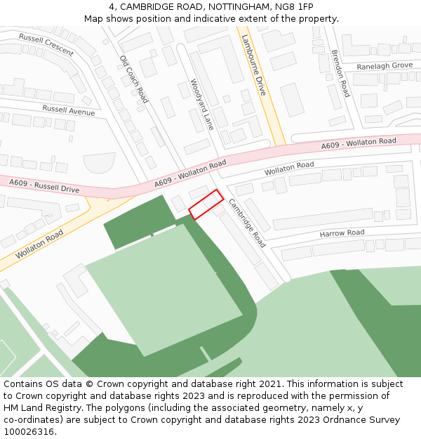4, CAMBRIDGE ROAD, NOTTINGHAM, NG8 1FP: Location map and indicative extent of plot