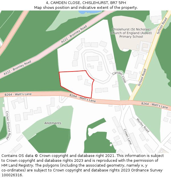 4, CAMDEN CLOSE, CHISLEHURST, BR7 5PH: Location map and indicative extent of plot