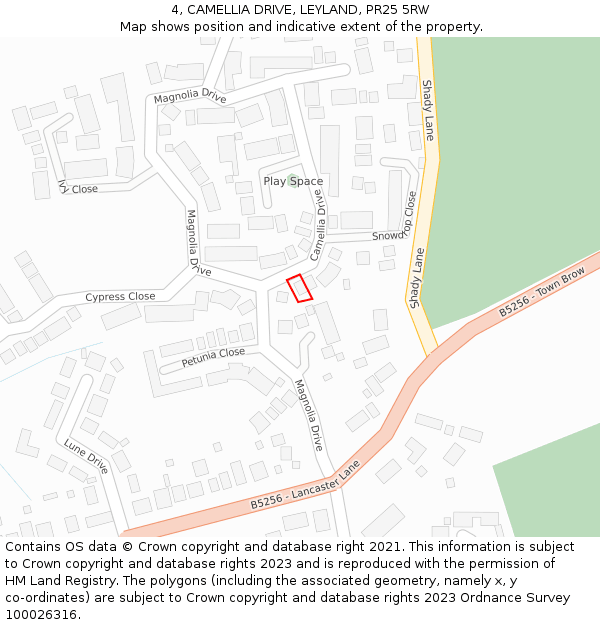 4, CAMELLIA DRIVE, LEYLAND, PR25 5RW: Location map and indicative extent of plot