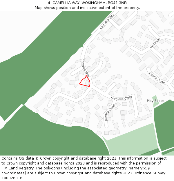 4, CAMELLIA WAY, WOKINGHAM, RG41 3NB: Location map and indicative extent of plot