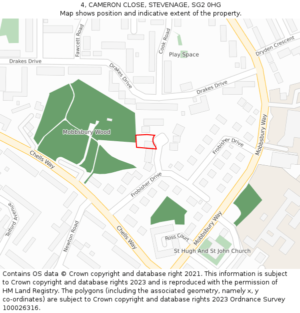 4, CAMERON CLOSE, STEVENAGE, SG2 0HG: Location map and indicative extent of plot