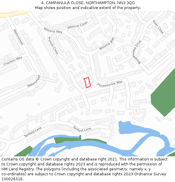 4, CAMPANULA CLOSE, NORTHAMPTON, NN3 3QG: Location map and indicative extent of plot